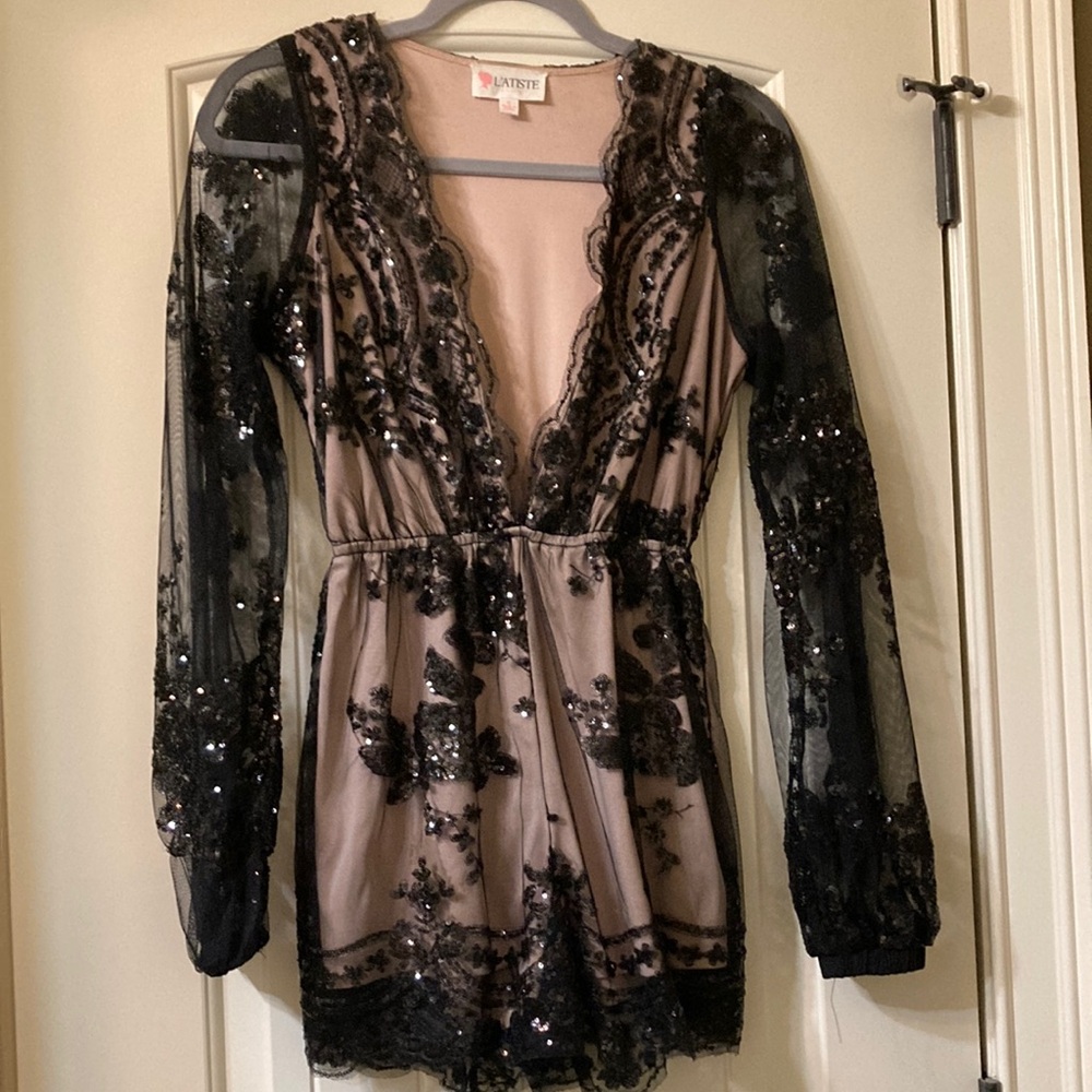 L'ATISTE Black & Nude Sequined Romper